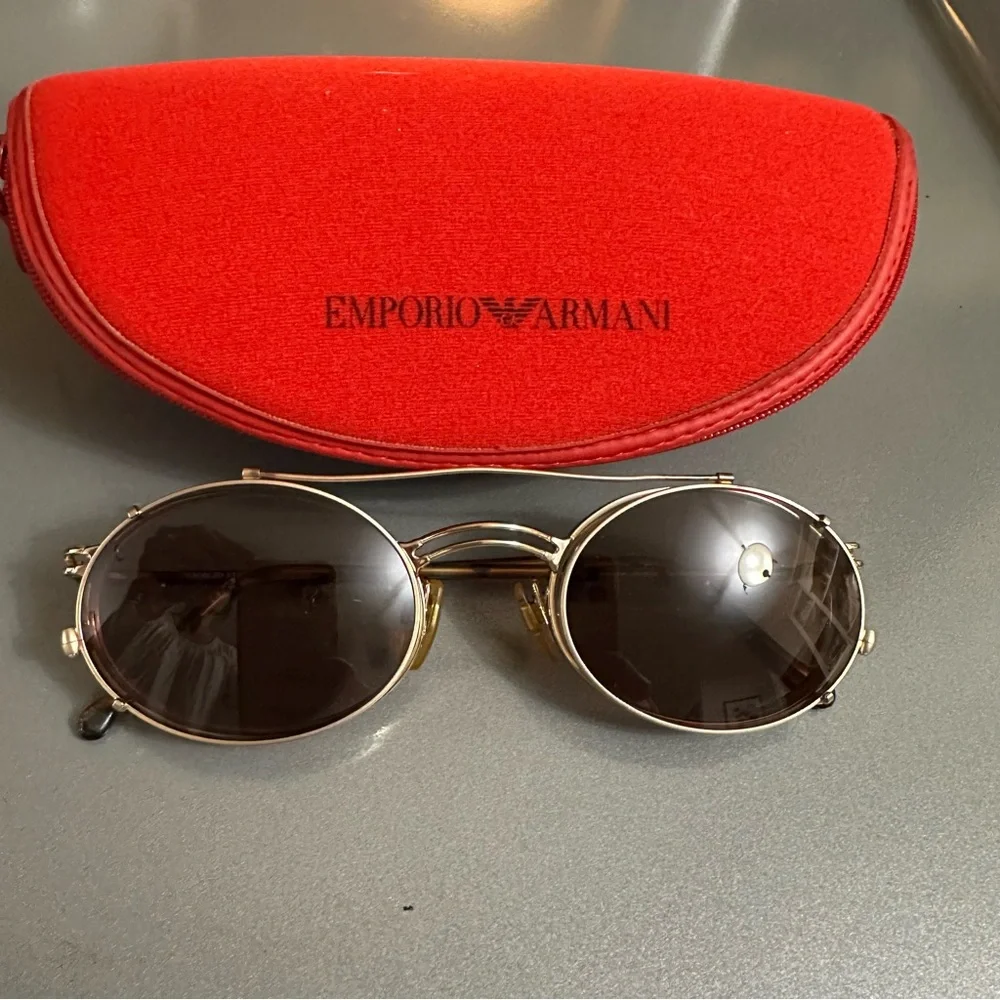 Emporio Armani Eyeglasses Gold Frame with Sunglass clip ons 194 743 50 20 135 - Picture 11 of 12